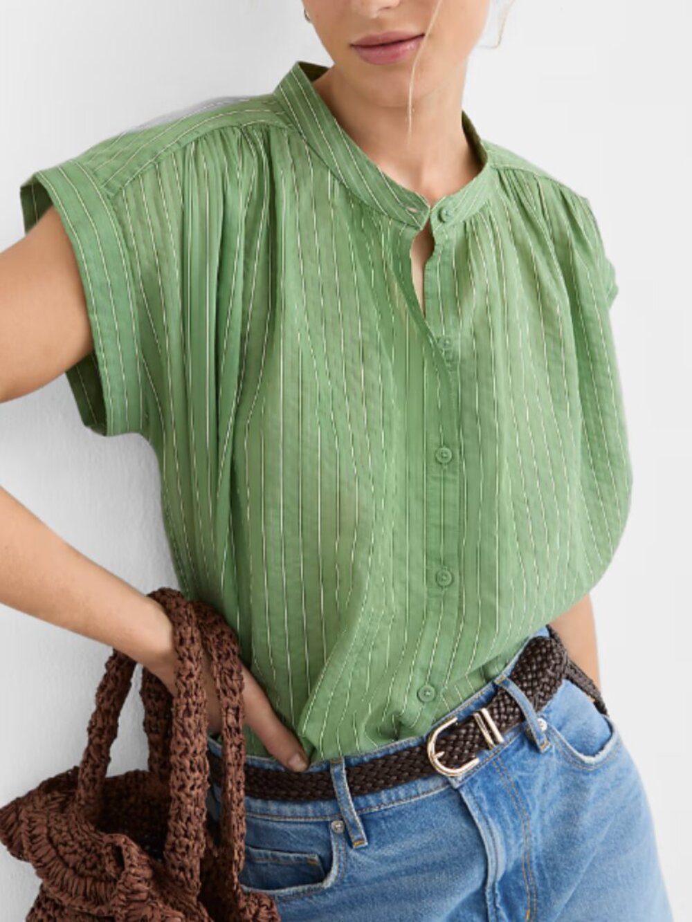 NWT LOFT Striped Everyday Dolman Shirt LARGE Green